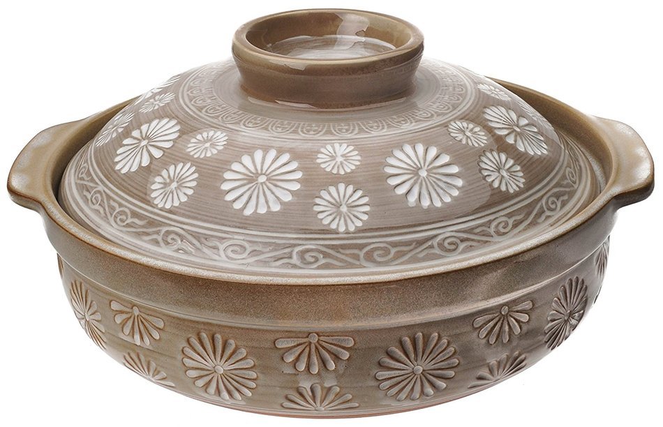 M.V. Trading JPCP14MF Japanese Eathern Casserole Donabe Hot Pot, 3-Quarts (11-Cups), 12-Inches, Mishima Flower N3