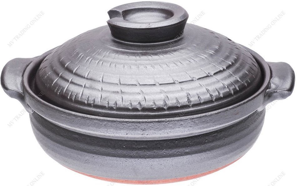 M.V. Trading JPCP14MF Japanese Eathern Casserole Donabe Hot Pot, 3-Quarts (11-Cups), 12-Inches, Mishima Flower N4