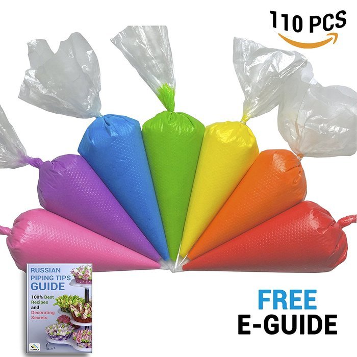 Ternola - PIPING BAG (110 PACK) - 16'' Tools for Pastry Decoration. Perfect Set for Frosting & Icing + Bonus E-GUIDE
