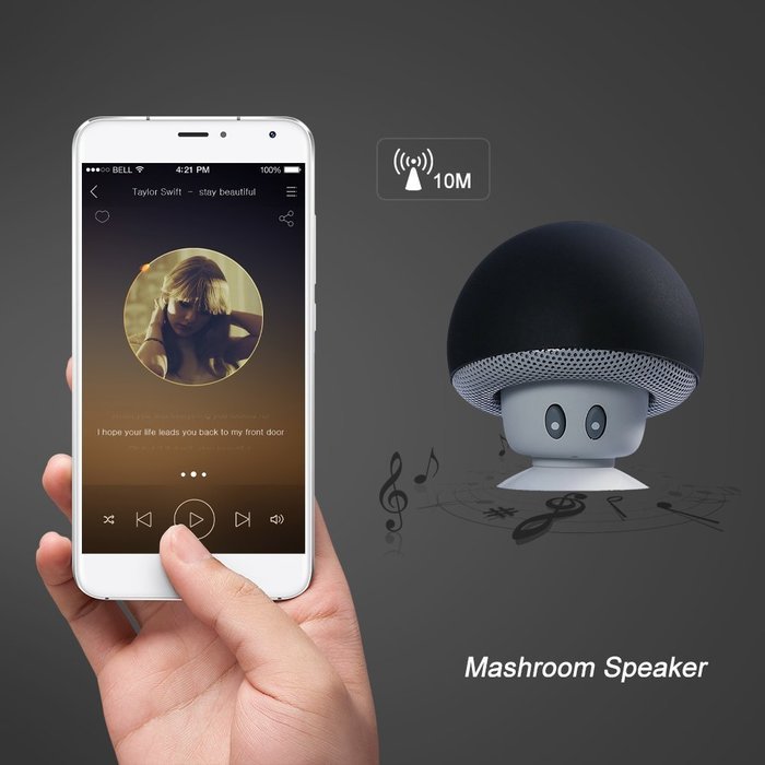 iSTYLE Mini Mushroom Style Bluetooth Wireless Speaker With Suction Cup & Built-in Microphone Compatible with Most... N18