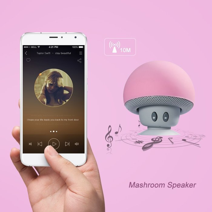 iSTYLE Mini Mushroom Style Bluetooth Wireless Speaker With Suction Cup & Built-in Microphone Compatible with Most... N25
