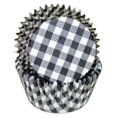 CLEARANCE FREE STANDARD SHIPPING - 24 Checkered Gingham Baking Cups - Black - for Muffins / Cupcakes / Cake Pops...