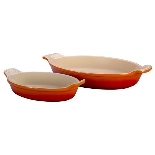 Le Creuset PG132028-2 Stoneware Heritage Oval Au Gratin Dishes, Flame