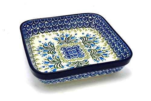 Polish Pottery Baker - Shallow Square - Small - Blue Bells