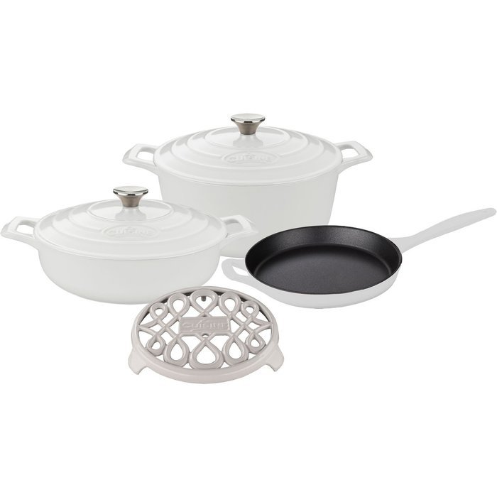 La Cuisine LC 2880MB 6 Piece Pro Enameled Cast Iron Round Casserole/Trivet Cookware Set, White