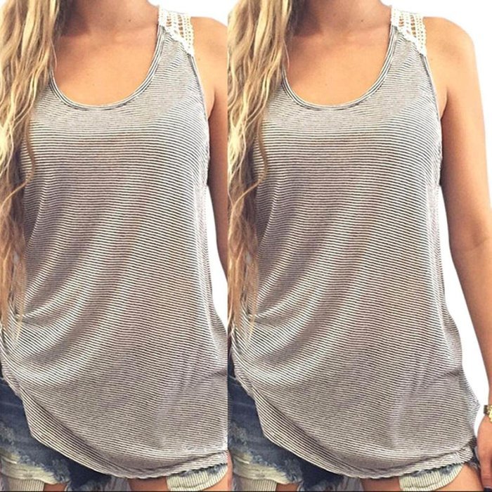 AIMTOPPY Women Summer Lace Vest Top Short Sleeve Blouse Casual Tank Tops T-Shirt (M, Gray) N7