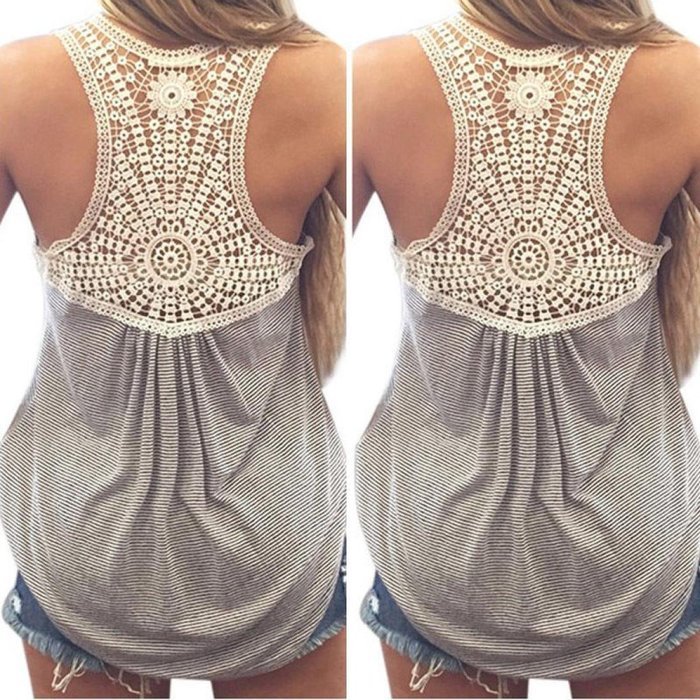 AIMTOPPY Women Summer Lace Vest Top Short Sleeve Blouse Casual Tank Tops T-Shirt (M, Gray) N8