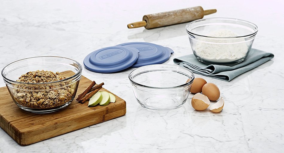 Anchor Hocking 6-Piece Mixing Bowl Set with Blue Lids N2