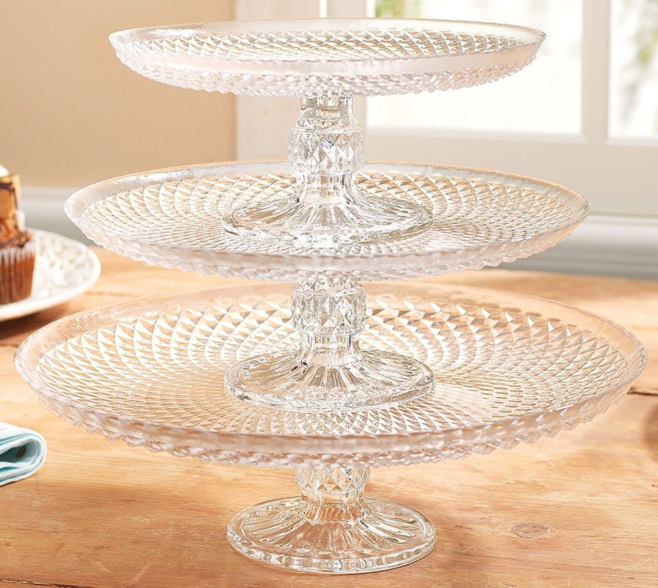 Palais Glassware Elegent 3 in 1 Cupcake or Cake Stand - Mix and Match Use As a One Tier, Two Tier or Three Tier... N5