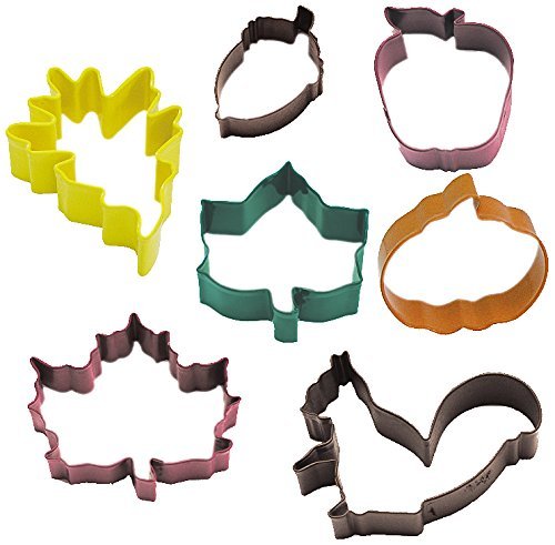 R & M International Set of 7 Fall Leaf Cookie Cutter Set with Three Leaves, Acorn, Pumpkin, Apple and Squirel... N3