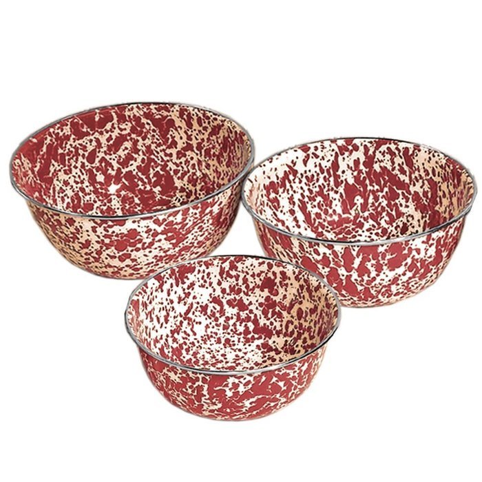 Enamelware 3 Piece Mixing Bowls with Stainless Steel Rim - Blue Marble N2