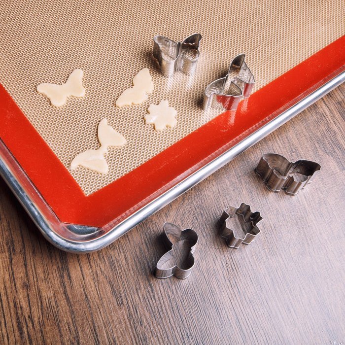 FortheChef's Butterfly Cookie Cutter Set with Half-Size Aluminum Sheet Pan and Silicone Baking Mat