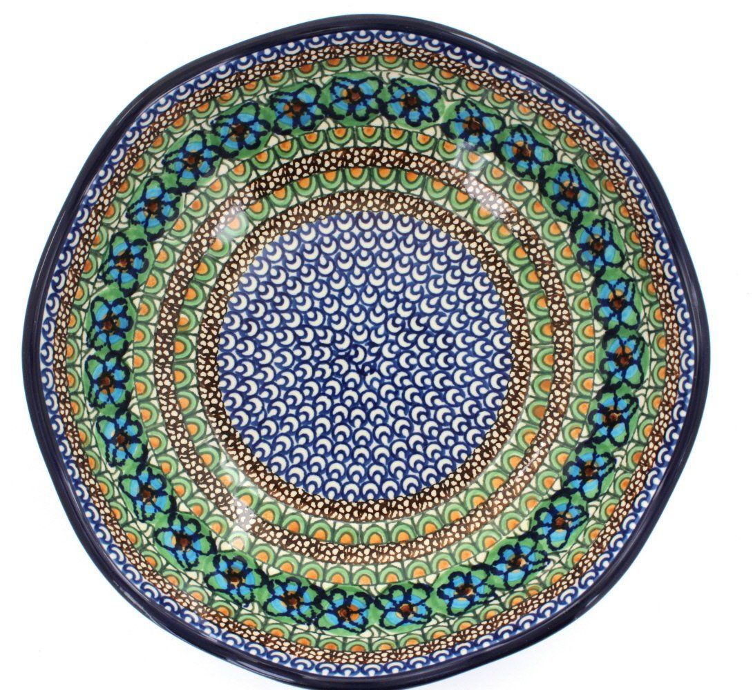 Polish Pottery Mardi Gras Large Scallop Bowl N2 free image download