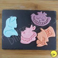 FULL SET of 4 Alice in Wonderland Characters Cookie Cutters | Alice Kingsley, Mad Hatter, White Rabbit and Cheshire... N6