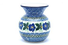 Polish Pottery Vase - Round with 2" Opening - Blue Pansy