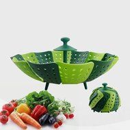 PerPor Lotus Plus Folding Non-scratch Steamer Basket - Kitchen Cooking Tool Cookware for Fruit,Vegetable Gray N5