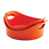 Rachael Ray Stoneware 2-Piece Bubble &amp; Brown Round Baker Set, Orange