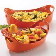 Rachael Ray Stoneware 2-Piece Bubble &amp; Brown Round Baker Set, Orange N9