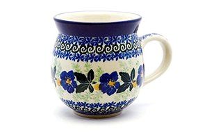 Polish Pottery Mug - 11 oz. Bubble - Blue Pansy