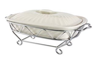 Godinger 2-Quart Lidded Ceramic Baker with Serving Stand