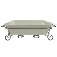 Red Vanilla Square Baker with Stand Clean Lines In White Porcelain And Shiny Metal
