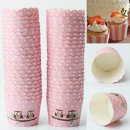 50Pcs Baking Cups Pattern Pink Polka Dot Owl for Cupcake and Muffin
