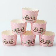 50Pcs Baking Cups Pattern Pink Polka Dot Owl for Cupcake and Muffin N2