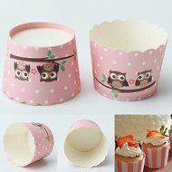 50Pcs Baking Cups Pattern Pink Polka Dot Owl for Cupcake and Muffin N3