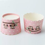 50Pcs Baking Cups Pattern Pink Polka Dot Owl for Cupcake and Muffin N6