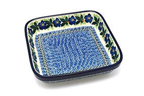 Polish Pottery Baker - Shallow Square - Small - Blue Pansy
