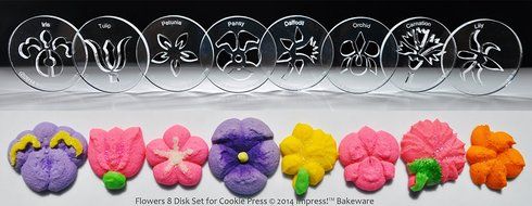 Flowers 8 Disk Set for Cookie Presses (SIZE M disks for presses that came with METAL disks)
