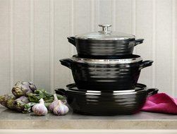 Portmeirion Sophie Conran Cast Aluminum Ceramic Coated Cookware Black Shallow Casserole with Glass Lid, 12.0 Inch N2