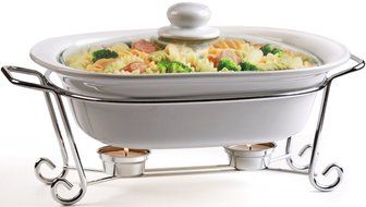 Circleware Ceramic Cookware Chafer Buffet Server/warmer/baker Serving Tray with Glass Lid and Metal Serving Stand...