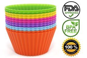 Venice Kitchen Silicone Baking Cups, 12 Reusable Non-stick Cupcake Liners, Free 50 Recipe Ebook and Storage Container