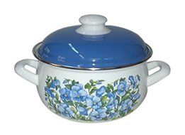 Europe Ware K15289/20 Enamel 4 quart Casserole Pan with Decorative Design, Large, White/Blue