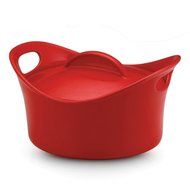 Rachael Ray Stoneware 2-3/4-Quart Covered Bubble and Brown Casserround Casserole, Red