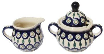 Polish Pottery Sugar Bowl and Creamer