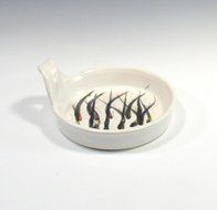 Brie Cheese Baker in White Glaze with wooden knife and recipe N2