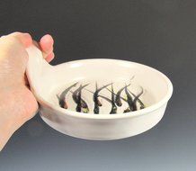 Brie Cheese Baker in White Glaze with wooden knife and recipe N4