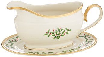 Lenox Holiday Gravy Boat with Stand,Ivory N23