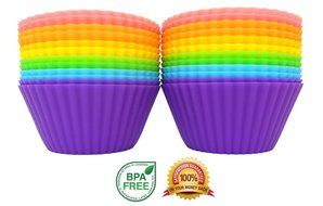 Simple Baker - 24 Pack - Premium Silicone Baking Cups / Cupcake Liners with Clear Storage Container - 6 Vibrant...