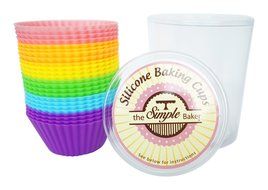 Simple Baker - 24 Pack - Premium Silicone Baking Cups / Cupcake Liners with Clear Storage Container - 6 Vibrant... N3