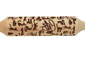 Embossing Rolling Pin Cat Pattern Engraved for Baking and Cookies 11.8&quot; inch Length Hardwood birch wood Cats design N2