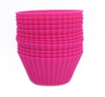 EcoCups Silicone Baking cups / Set of 12 Cupcake Liners (Bright Pink)