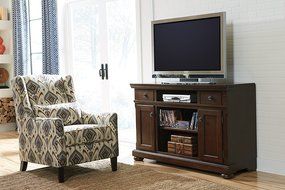 Ashley Porter W697-120 Large TV Stand Including 4 Shelved 2 Doors and Fireplace Option with Adjustable Shelf and...