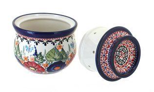 Polish Pottery Floral Butterfly French Butter Dish N2