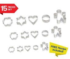 Cookie Cutters 15 PIECE SET by Immys - HIGH QUALITY Biscuit Cutter Set With FREE RECIPE - Create Perfect Shaped...