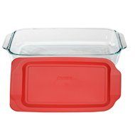 Pyrex Basics 3 Quart Glass Oblong Baking Dish with Red Plastic Lid - 9 inch x 13 Inch by Pyrex N2