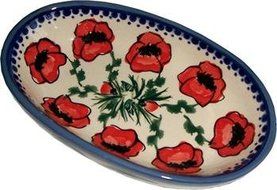 "Eva's Collection" Boleslawiec Stoneware - Polish Pottery Small Oval Baker - Poppy Field