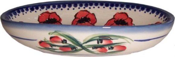 "Eva's Collection" Boleslawiec Stoneware - Polish Pottery Small Oval Baker - Poppy Field N2